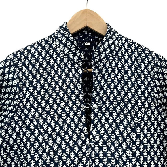 Indigo Block Print Kantha Quilted Jacket - Picture 5 of 8